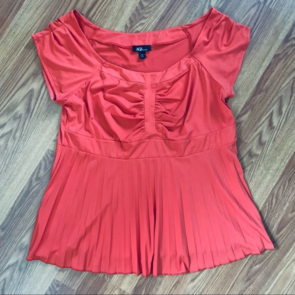 Agb Woman Orange Cap Sleeve Tunic Top Gathered Front Size 1 X - Picture 4 of 9